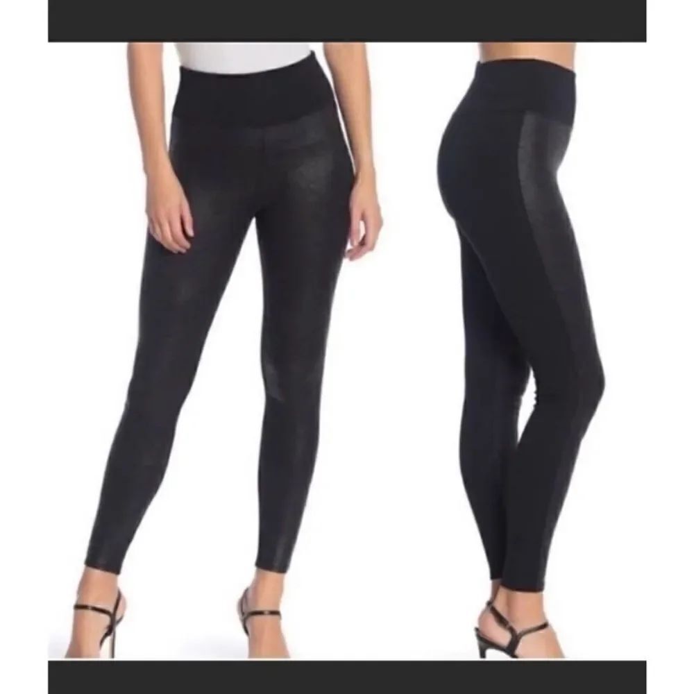 Spanx Assets Faux Leather Front Shaping Leggings - Black